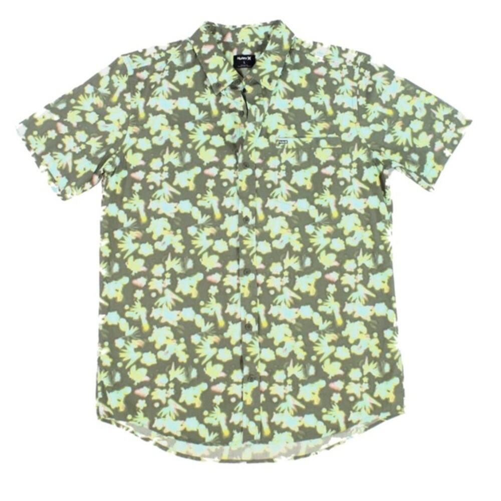 UEC HURLEY FLORAL WATERCOLOR PRINT BUTTON UP HAWAIIAN COTTON SHIRT SZ L